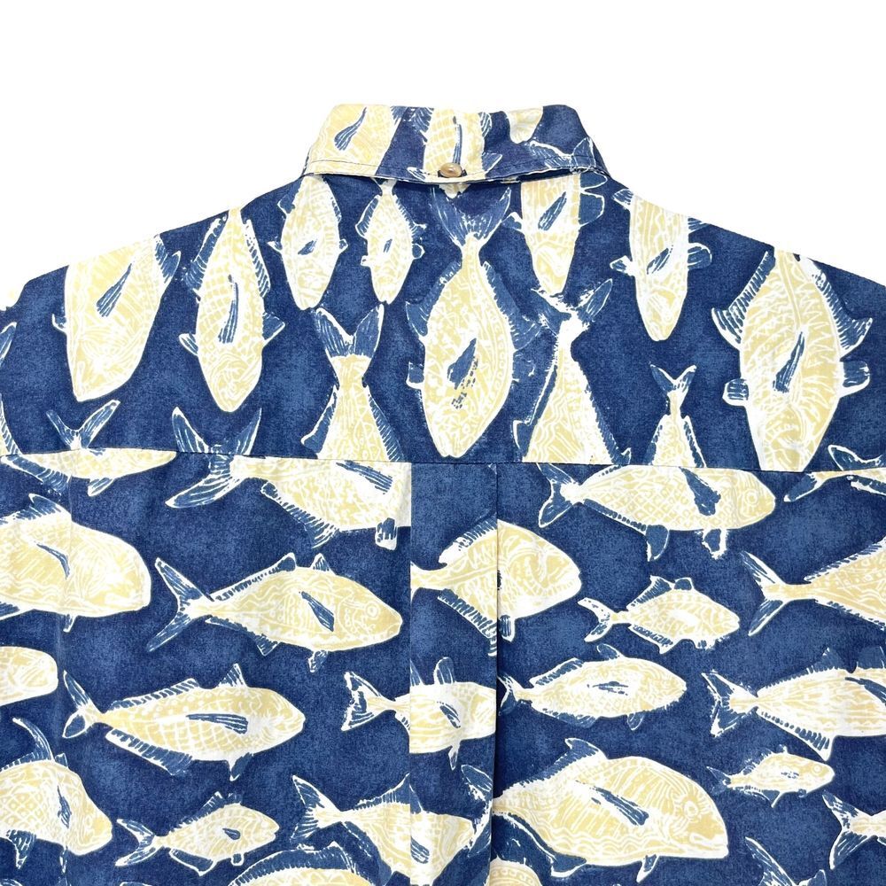 Kahala Men's Large Blue Fish Half Placket Henley Short Sleeve Hawaiian Shirt - Picture 5 of 8